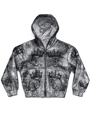 Zasta Studio Throne Leather Jacket With Hoodie - Gray