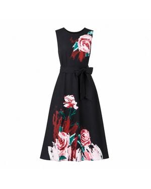 Yumi' Abstract Floral Skater Midi Dress - Red