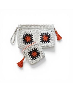 Springmoonatelier Handmade Crochet Bag Set – Lined Cotton Bracelet And Mini Pouch - White
