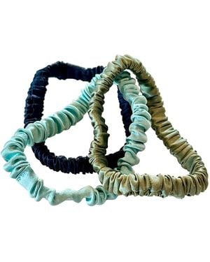 Soft Strokes Silk Set Of Three Pure Mulberry Silk Skinny Scrunchies Weekly Special Hair Ties Prairie Trails - Green