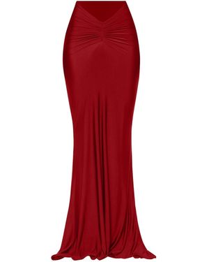 Moda Glam Ruched Front Maxi Skirt- Burgundy - Red