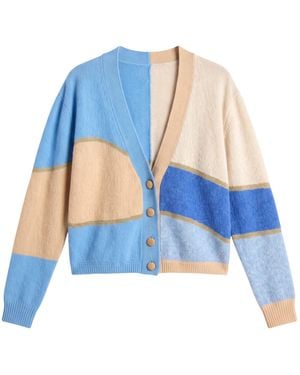 Brodie Cashmere Abstract Scenic Cashmere Cardigan - Blue