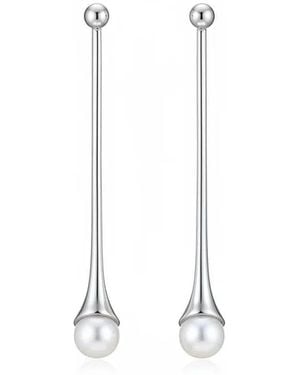 Angel Barocco Minimalist Pearl Drop Bar Earrings - White
