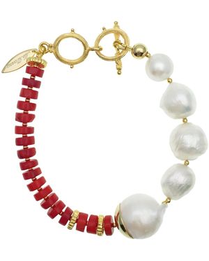 Farra Corals With Edison Pearl Bracelet - Red