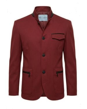 Ron Tomson Stand Collar Denim Blazer - Red