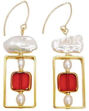 Aracheli Studio Geometric Art Square X Pearls Earrings - White