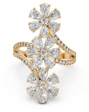 Aya Fine Jewelry Valentina Pear Cut Lab Grown Diamond Triple Flower Cluster Ring - Metallic