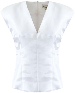 Julia Allert Structured Fit Cap Sleeve V-Neck Blouse - White