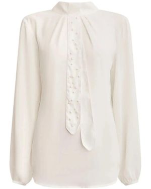 James Lakeland Cream Pearl-Tie Blouse - White