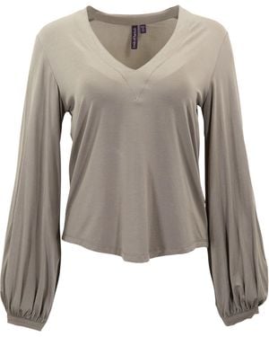 lords of harlech Val Sage Lyocell Stretch V-Neck Top - Brown