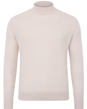 Paul James Knitwear Neutrals Ultra Fine Cotton Mock Turtle Neck Spencer Jumper - White