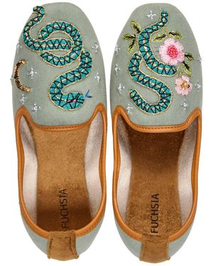 Fuchsia Shoes Viper Velvet Moccasins - Green