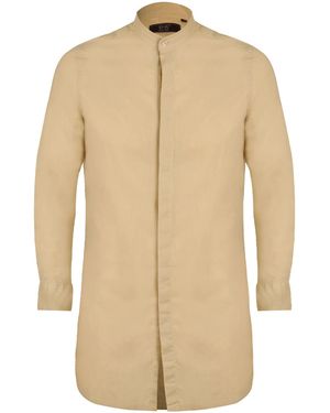 DAVID WEJ Neutrals Hugo Linen Mandarin Collar Tunic Shirt - Natural