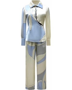 Why Mary And Cream Retro Trousers Suit - Blue