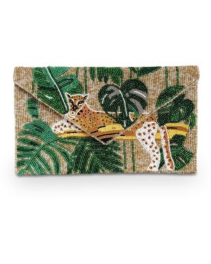 Pick Happy Leopard Hand Beaded Clutch Bag - Green