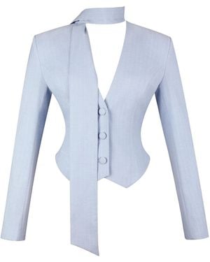 Miss Circle New York Renley Sky Pinstripe Peplum Blazer - Blue