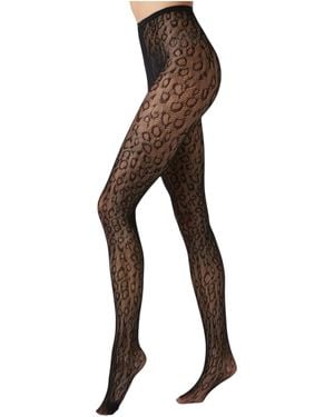 HIGH HEEL JUNGLE by KATHRYN EISMAN Leopard Print Fishnet Tights - Black