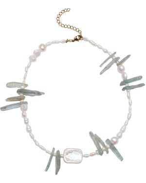Lavani Jewels Aquamarine And Pearl Necklace Elsea - White