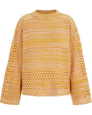 Cara & The Sky Gala Recycled Cotton Mix Crochet Wide Sleeve Jumper - Yellow