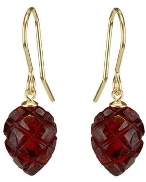 MOUNIR LONDON Carved Garnet Zircon Leaf Earrings - Red