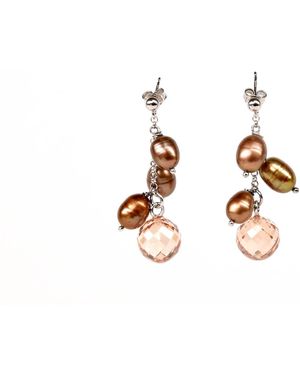 Addicted Neutrals Nemesi 925 Earrings With River Pearls & Champagne Zircons - Metallic