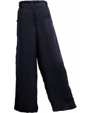 Ceva Cu Dichis Elastic Waist Trousers Made Of Vegan Silk - Blue