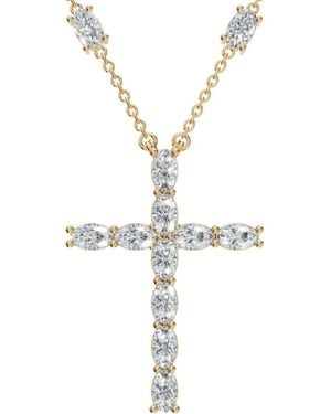 Aya Fine Jewelry Ten Kt Refined Faith Oval-Cut Lab Grown Diamond Cross Necklace - Metallic