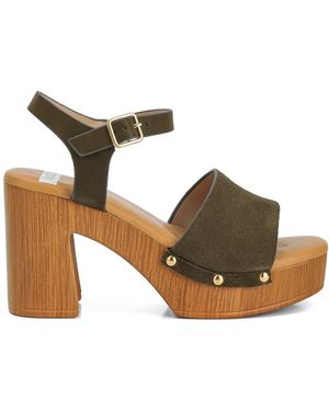 Rag & Co Daniela Genuine Suede Leather High Block Sandals - Brown
