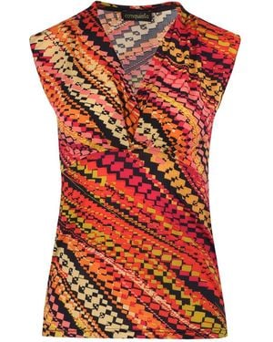 Conquista Print V Neck Jersey Top - Red