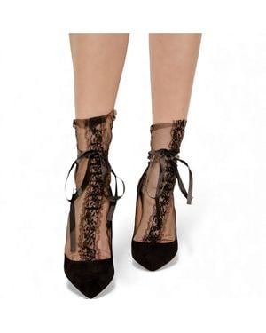 HIGH HEEL JUNGLE by KATHRYN EISMAN Lace Wrap Tulle Socks - Brown