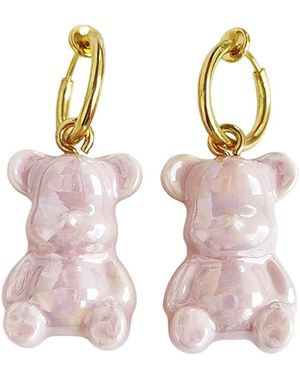 POPORCELAIN Sweet Porcelain Teddy Bear Clip On Earrings - Pink