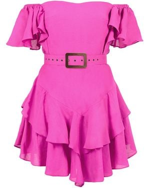 ALINA CERNĂTESCU Samba Rose Linen Mini Ruffle Cocktail Dress - Pink