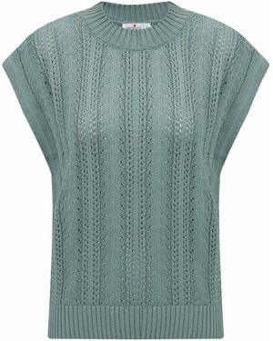 Peraluna Sima O-Neck Openwork Knit Blouse - Green