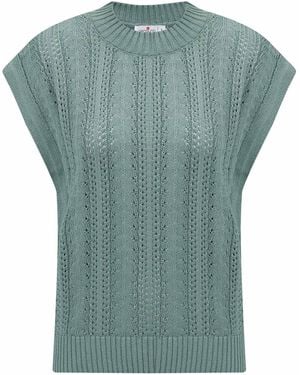 Peraluna Sima O-Neck Openwork Knit Blouse - Green