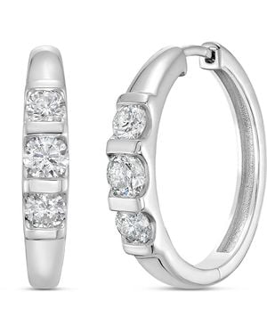 Artisan Three-Stone Diamond Hoop Earrings - White