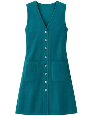 Yumi' Cord Button Through Pinafore Dress With Pockets - Blue