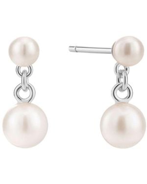 Vanhi Double Freshwater Pearl Drop Stud Earrings - Metallic