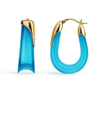 Gold & Honey Topaz Sculpted U Lucite Birthstone Hoop Earrings - Blue