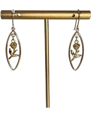 Rachel Nathan Classic Hook: Marquise Hoop & A Single Rose Earrings - Metallic