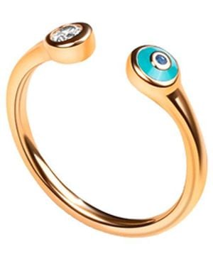 Karma and Luck Enamel Evil Eye Ring – Protection Statement Jewellery – Defensive Shield - Metallic