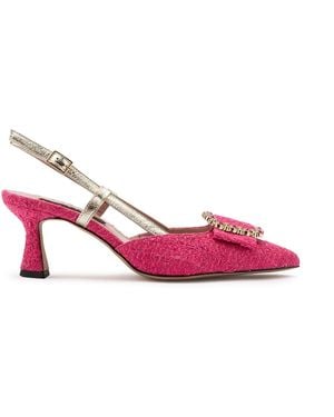 Ilvi Tuomo Fuchsia Tweed-Leather Heeled Sandal - Pink