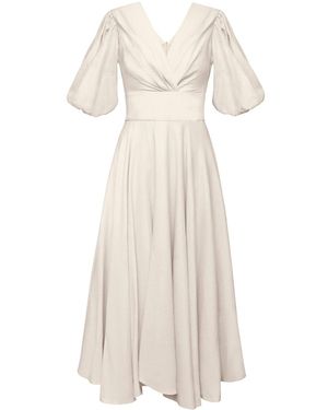 ALINA CERNĂTESCU Neutrals Swan Sustainble Linen Bamboo Cockail And Elegant Day-To-Night Midi Dress - Natural