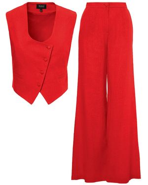 BLUZAT Linen Suit With Cut-Out Vest And Straight-Cut Pants - Red