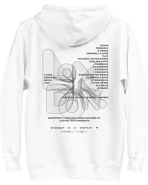 Anchor and Crew Gustatory London Coffee Scene Cotton Blend Embroidered Hoodie - White