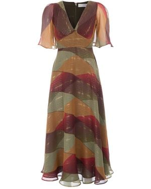 Sofia Tsereteli Geometric Silk Chiffon Dress - Brown