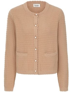 Loop Cashmere Neutrals Crew Neck Cardigan - Natural