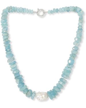 Pearls of the Orient Online Clara Chunky Graduated Aquamarine Necklace With Central Cultured Freshwater Pearl - Blue
