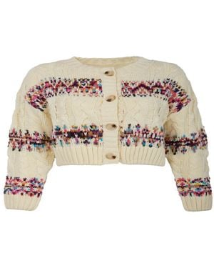 Saachi Fair Isle Cable Knit Cardigan - Pink