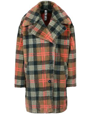 Freaky Nation Cosy Fake Fur Coat Check - Multicolour