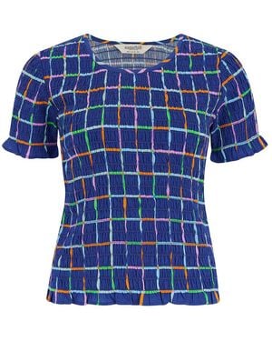 Sugarhill Orelia Shirred Top, Matchstick Check - Blue